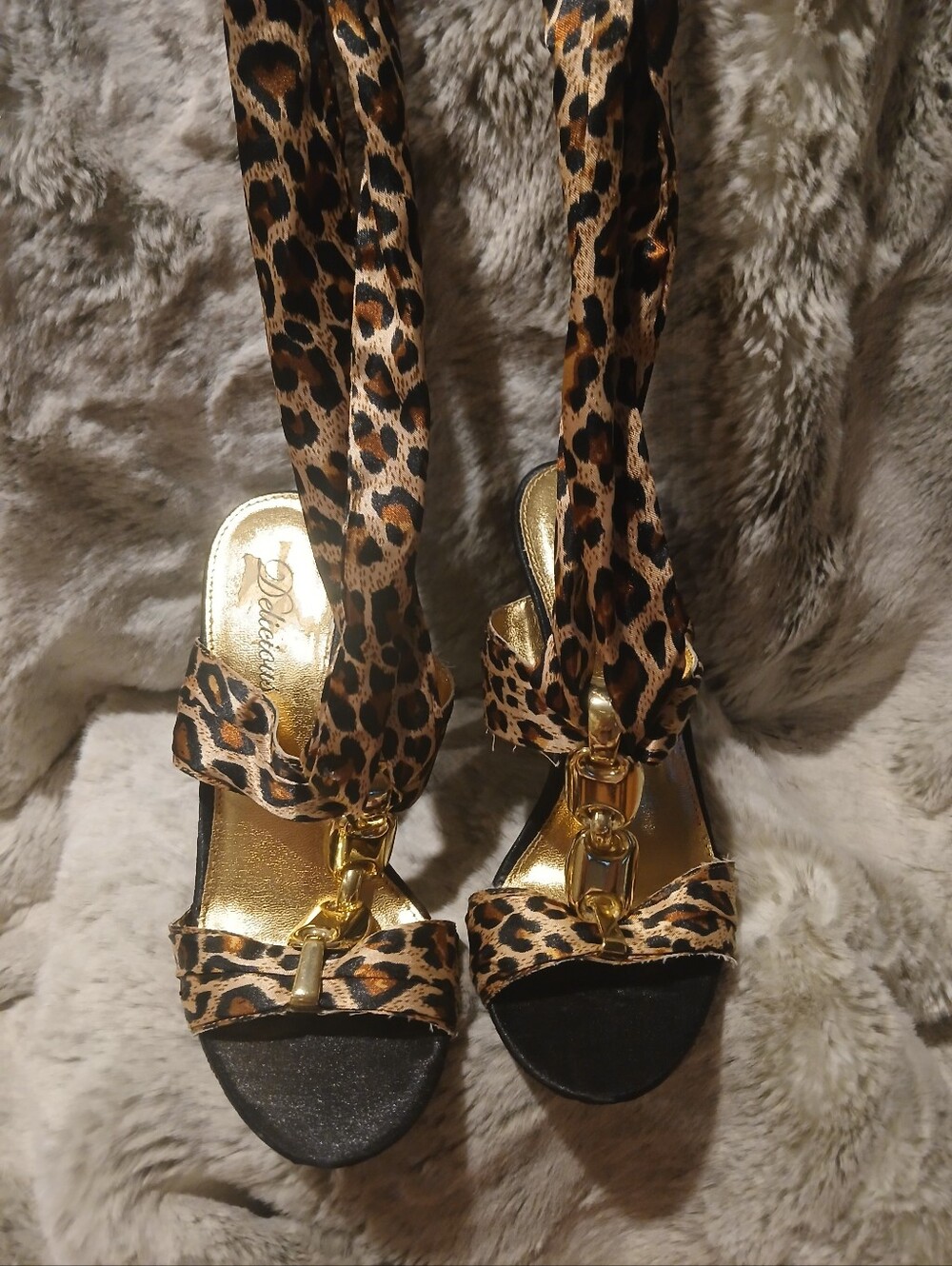 Delicious Leopard-Print Lace-Up Heels with Gold Hardware - Picture 4 of 6